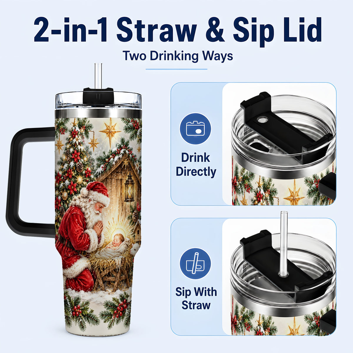#pl[40oz|Black] Christmas Manger Tumbler 40oz, Santa Tumbler, Stainless Steel Travel Cup