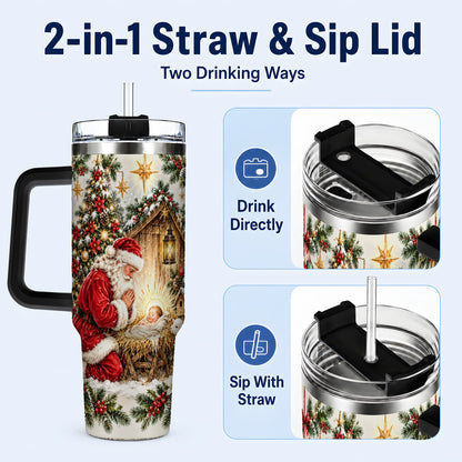 #pl[40oz|Black] Christmas Manger Tumbler 40oz, Santa Tumbler, Stainless Steel Travel Cup