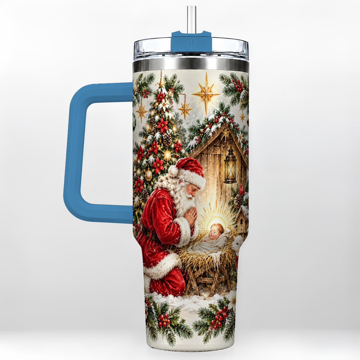 #pl[40oz|Blue] Christmas Manger Tumbler 40oz, Santa Tumbler, Stainless Steel Travel Cup