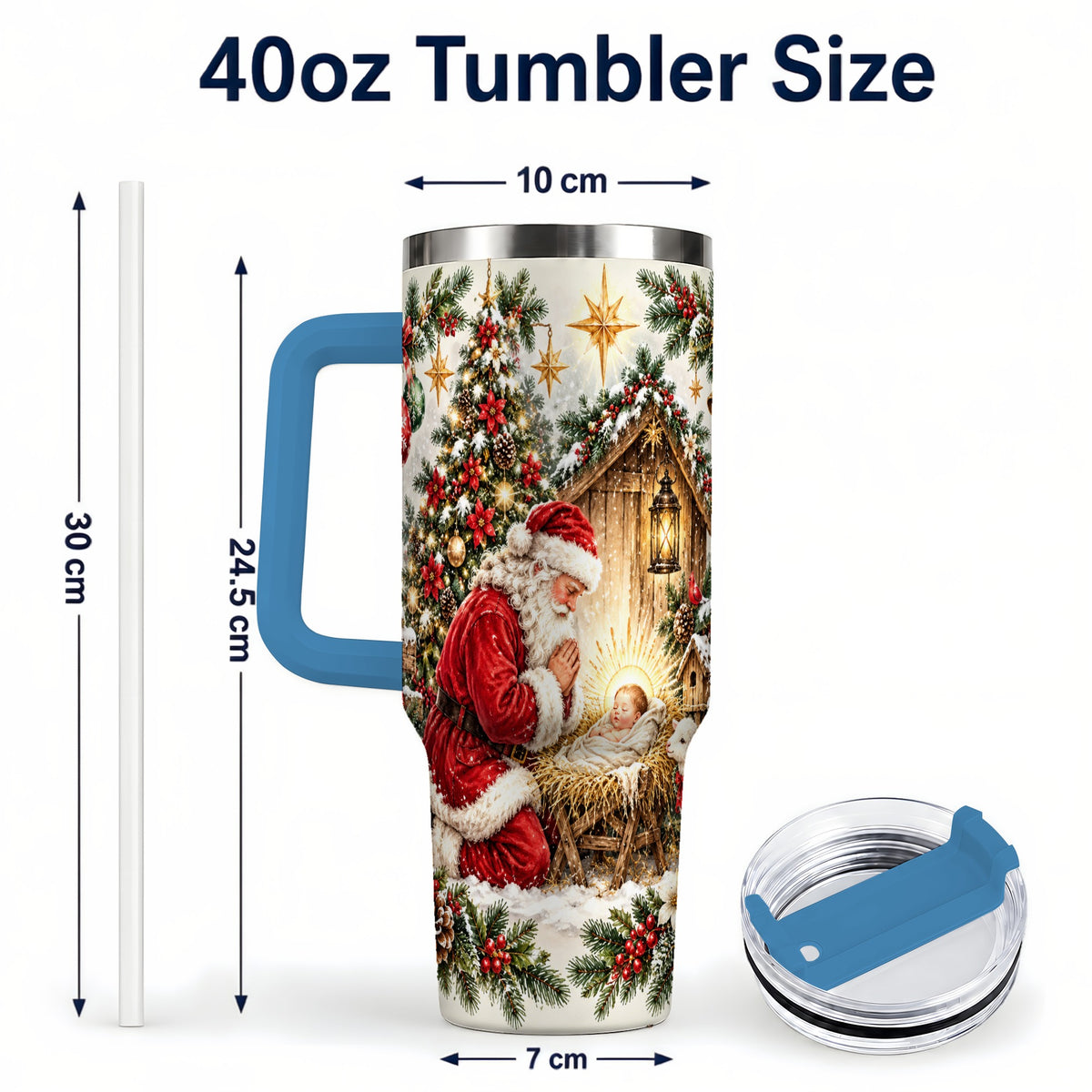 #pl[40oz|Blue] Christmas Manger Tumbler 40oz, Santa Tumbler, Stainless Steel Travel Cup