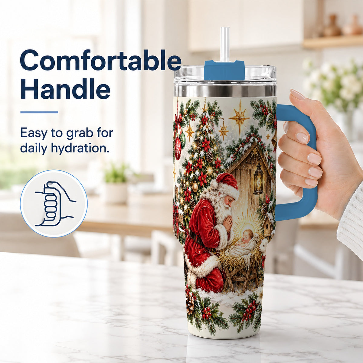 #pl[40oz|Blue] Christmas Manger Tumbler 40oz, Santa Tumbler, Stainless Steel Travel Cup