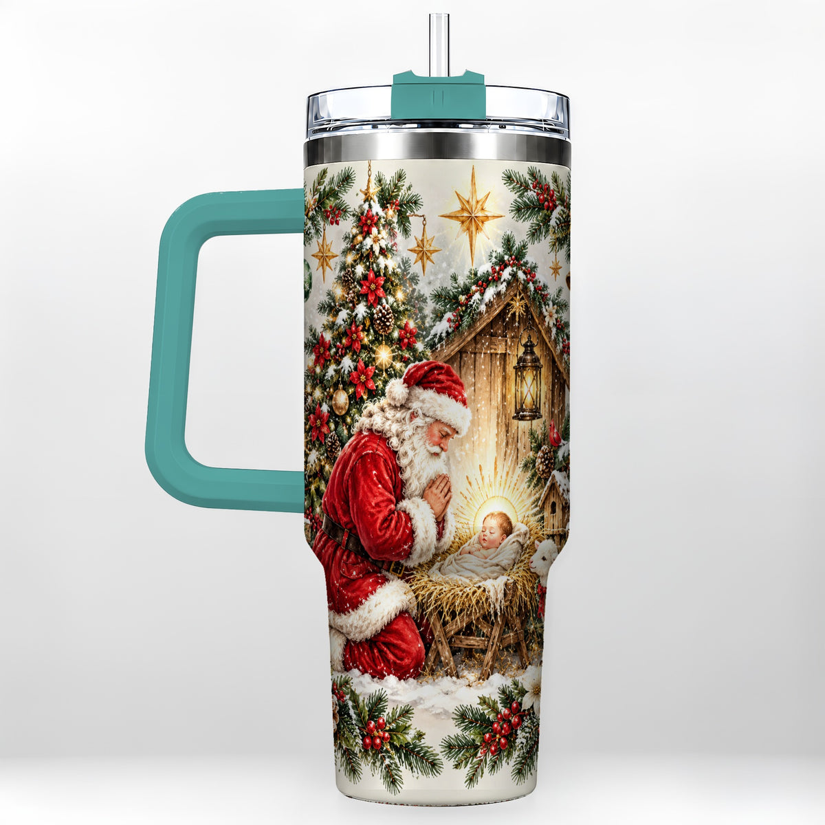 #pl[40oz|Green] Christmas Manger Tumbler 40oz, Santa Tumbler, Stainless Steel Travel Cup