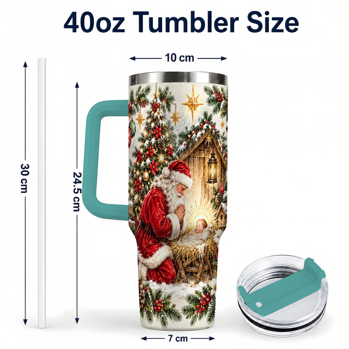 #pl[40oz|Green] Christmas Manger Tumbler 40oz, Santa Tumbler, Stainless Steel Travel Cup