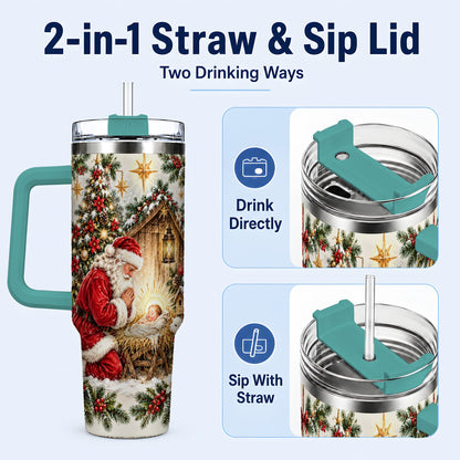 #pl[40oz|Green] Christmas Manger Tumbler 40oz, Santa Tumbler, Stainless Steel Travel Cup