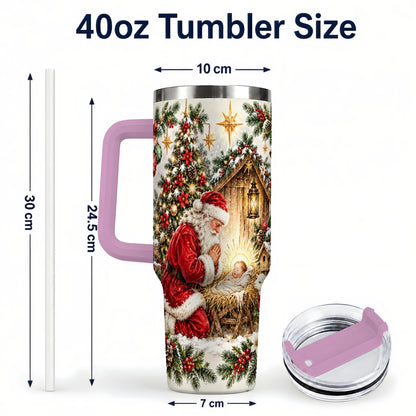 #pl[40oz|Pink] Christmas Manger Tumbler 40oz, Santa Tumbler, Stainless Steel Travel Cup