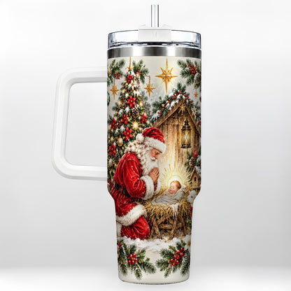Christmas Manger Tumbler 40oz, Santa Tumbler, Stainless Steel Travel Cup