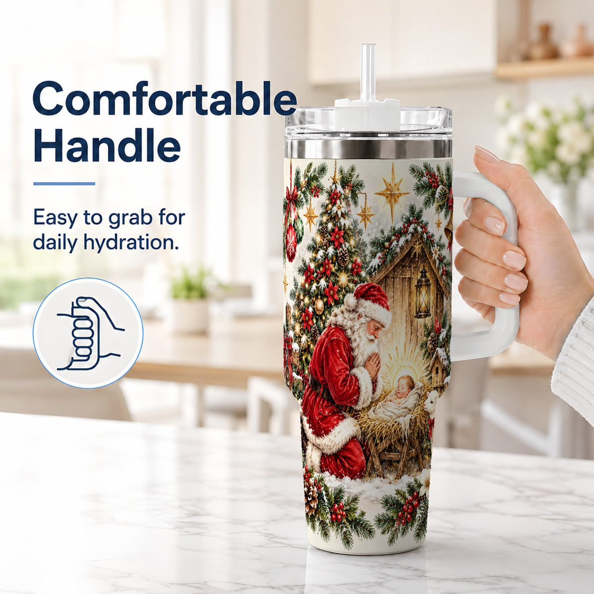 #pl[40oz|White] Christmas Manger Tumbler 40oz, Santa Tumbler, Stainless Steel Travel Cup