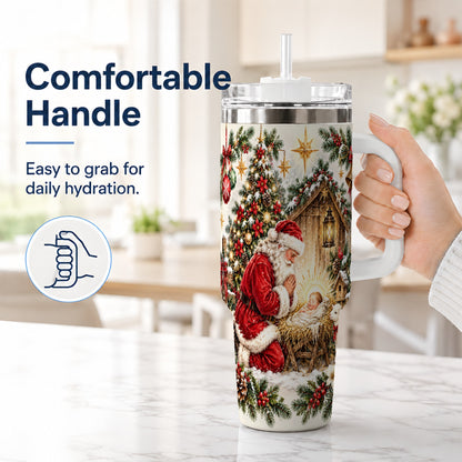 #pl[40oz|White] Christmas Manger Tumbler 40oz, Santa Tumbler, Stainless Steel Travel Cup