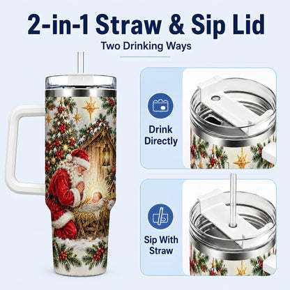 #pl[40oz|White] Christmas Manger Tumbler 40oz, Santa Tumbler, Stainless Steel Travel Cup