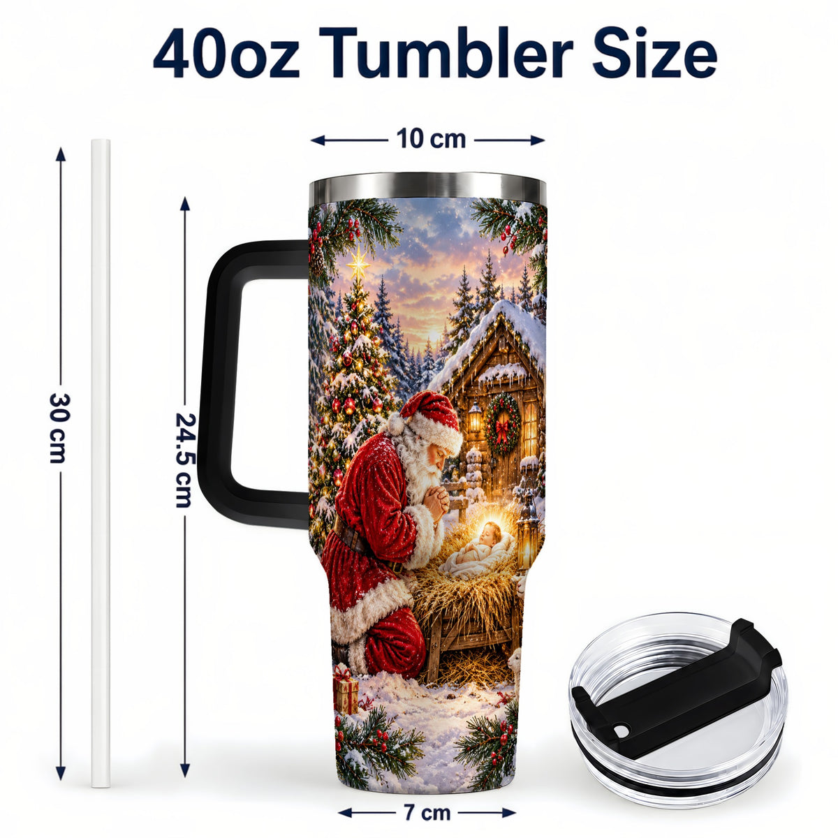 #pl[40oz|Black] Snowy Santa 40oz Tumbler, Christmas Scene Stainless Steel Travel Cup