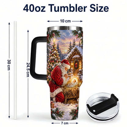 #pl[40oz|Black] Snowy Santa 40oz Tumbler, Christmas Scene Stainless Steel Travel Cup