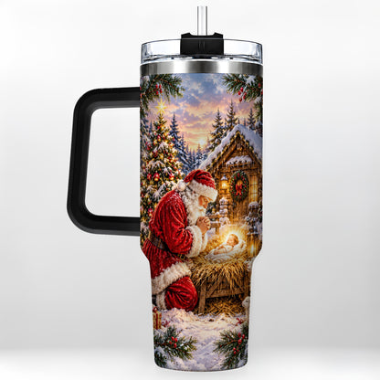 #pl[40oz|Black] Snowy Santa 40oz Tumbler, Christmas Scene Stainless Steel Travel Cup