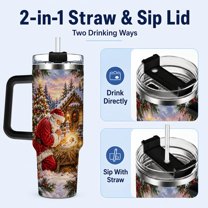 #pl[40oz|Black] Snowy Santa 40oz Tumbler, Christmas Scene Stainless Steel Travel Cup