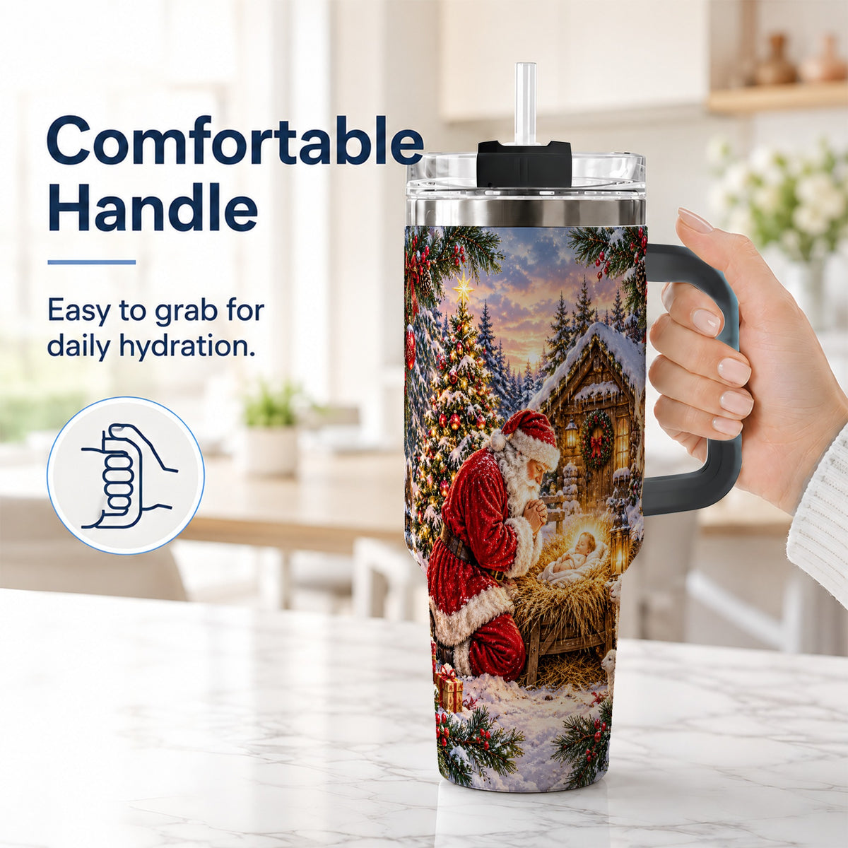 #pl[40oz|Black] Snowy Santa 40oz Tumbler, Christmas Scene Stainless Steel Travel Cup