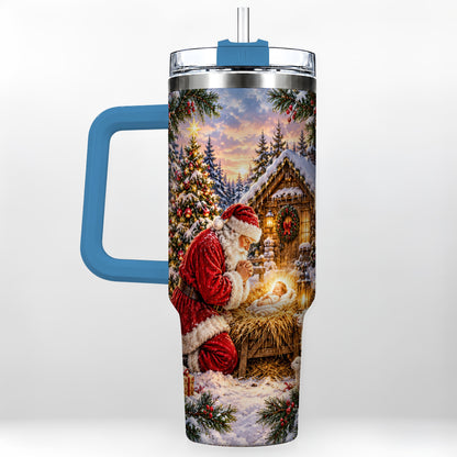 #pl[40oz|Blue] Snowy Santa 40oz Tumbler, Christmas Scene Stainless Steel Travel Cup