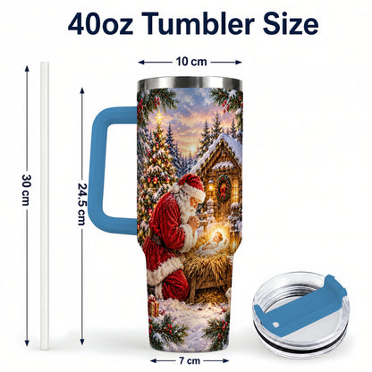 #pl[40oz|Blue] Snowy Santa 40oz Tumbler, Christmas Scene Stainless Steel Travel Cup