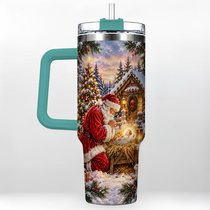 #pl[40oz|Green] Snowy Santa 40oz Tumbler, Christmas Scene Stainless Steel Travel Cup