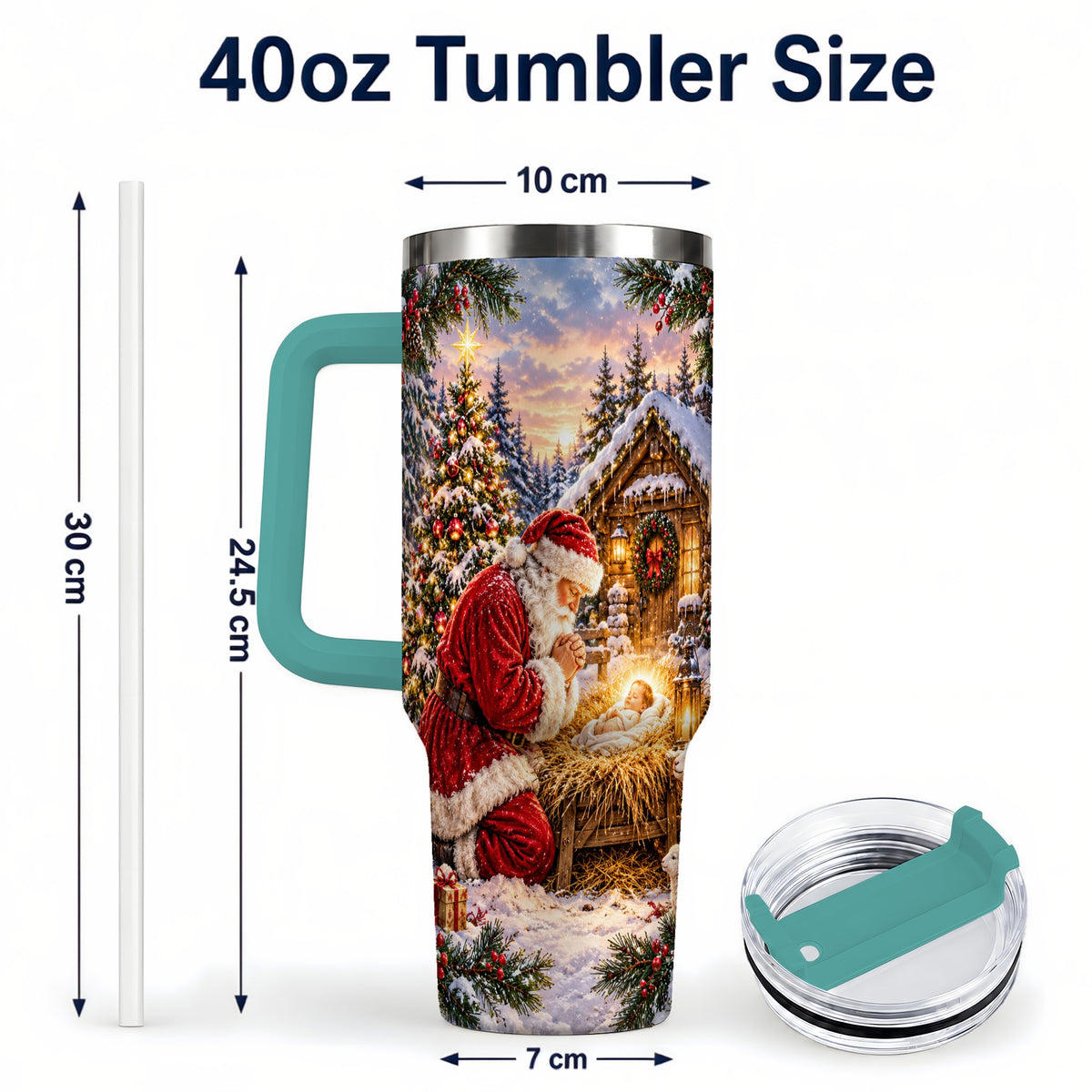 #pl[40oz|Green] Snowy Santa 40oz Tumbler, Christmas Scene Stainless Steel Travel Cup
