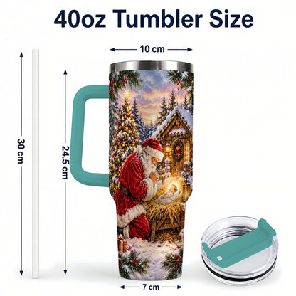 #pl[40oz|Green] Snowy Santa 40oz Tumbler, Christmas Scene Stainless Steel Travel Cup