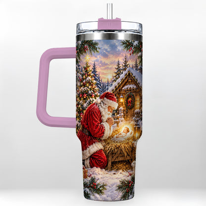 #pl[40oz|Pink] Snowy Santa 40oz Tumbler, Christmas Scene Stainless Steel Travel Cup
