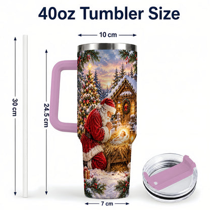 #pl[40oz|Pink] Snowy Santa 40oz Tumbler, Christmas Scene Stainless Steel Travel Cup