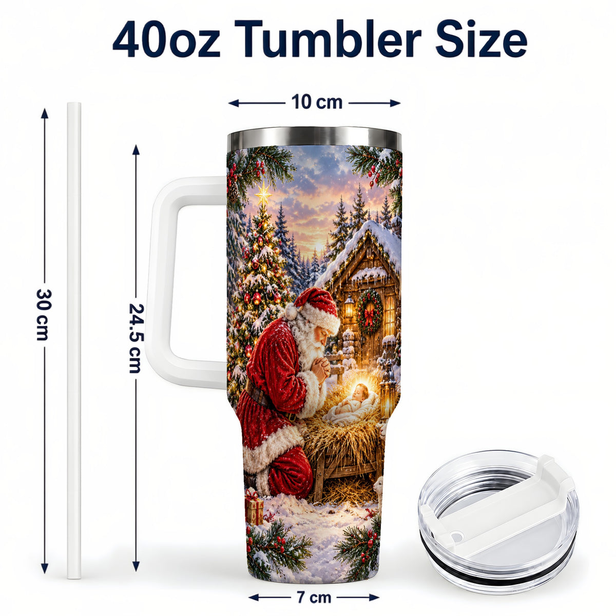 #pl[40oz|White] Snowy Santa 40oz Tumbler, Christmas Scene Stainless Steel Travel Cup