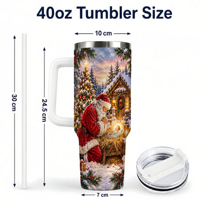 #pl[40oz|White] Snowy Santa 40oz Tumbler, Christmas Scene Stainless Steel Travel Cup