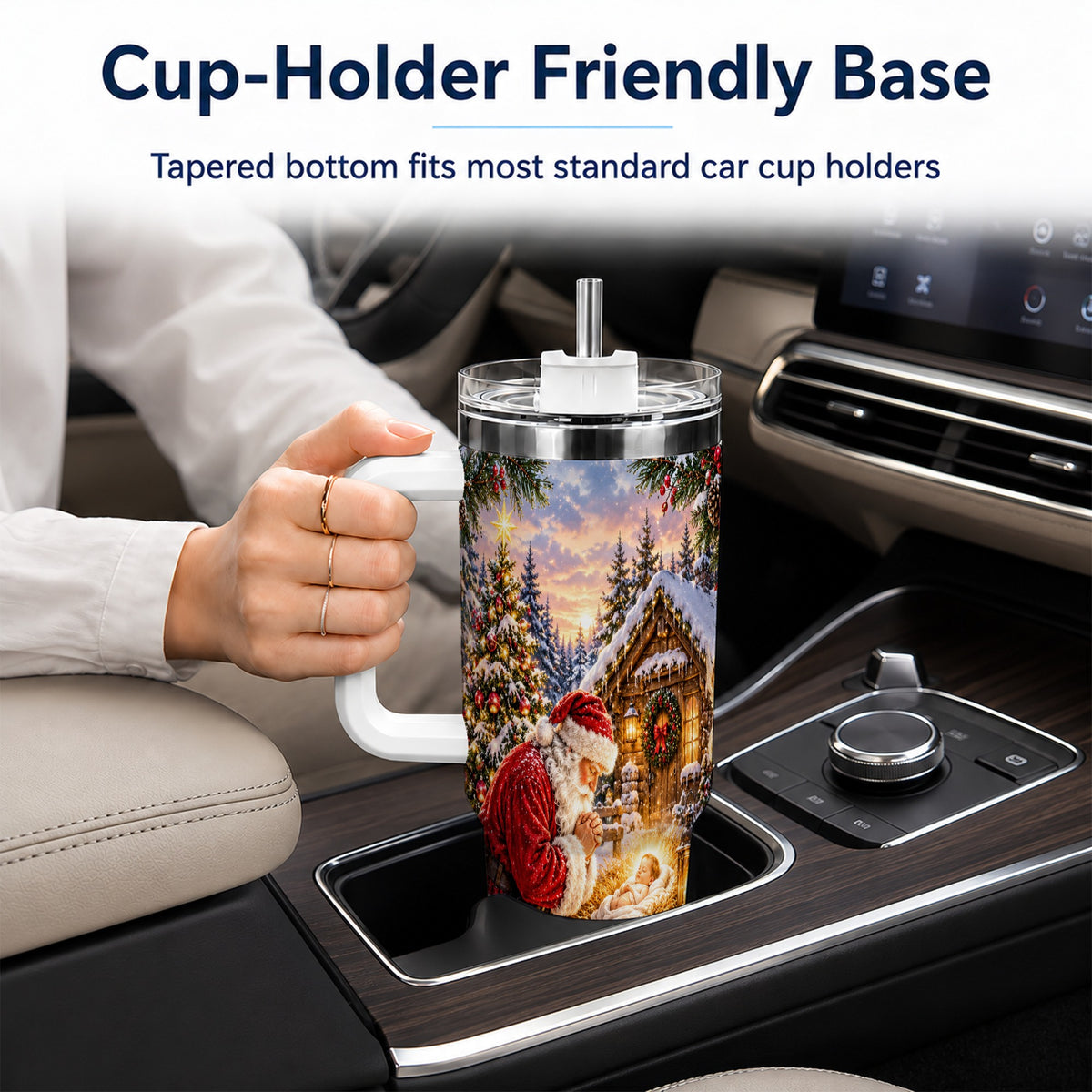 Snowy Santa 40oz Tumbler, Christmas Scene Stainless Steel Travel Cup