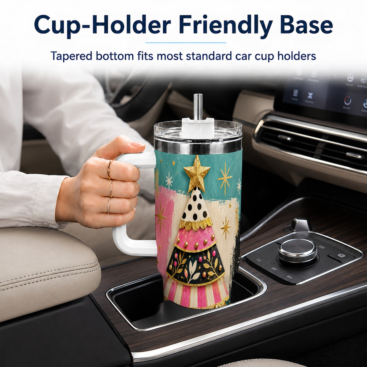 Pink Christmas Tree 40oz Tumbler, Festive Stainless Steel Travel Cup
