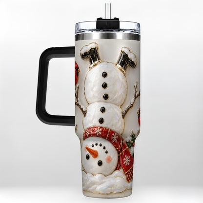 #pl[40oz|Black] Snowman Cardinal 40oz Tumbler, Winter Bird Stainless Steel Travel Cup