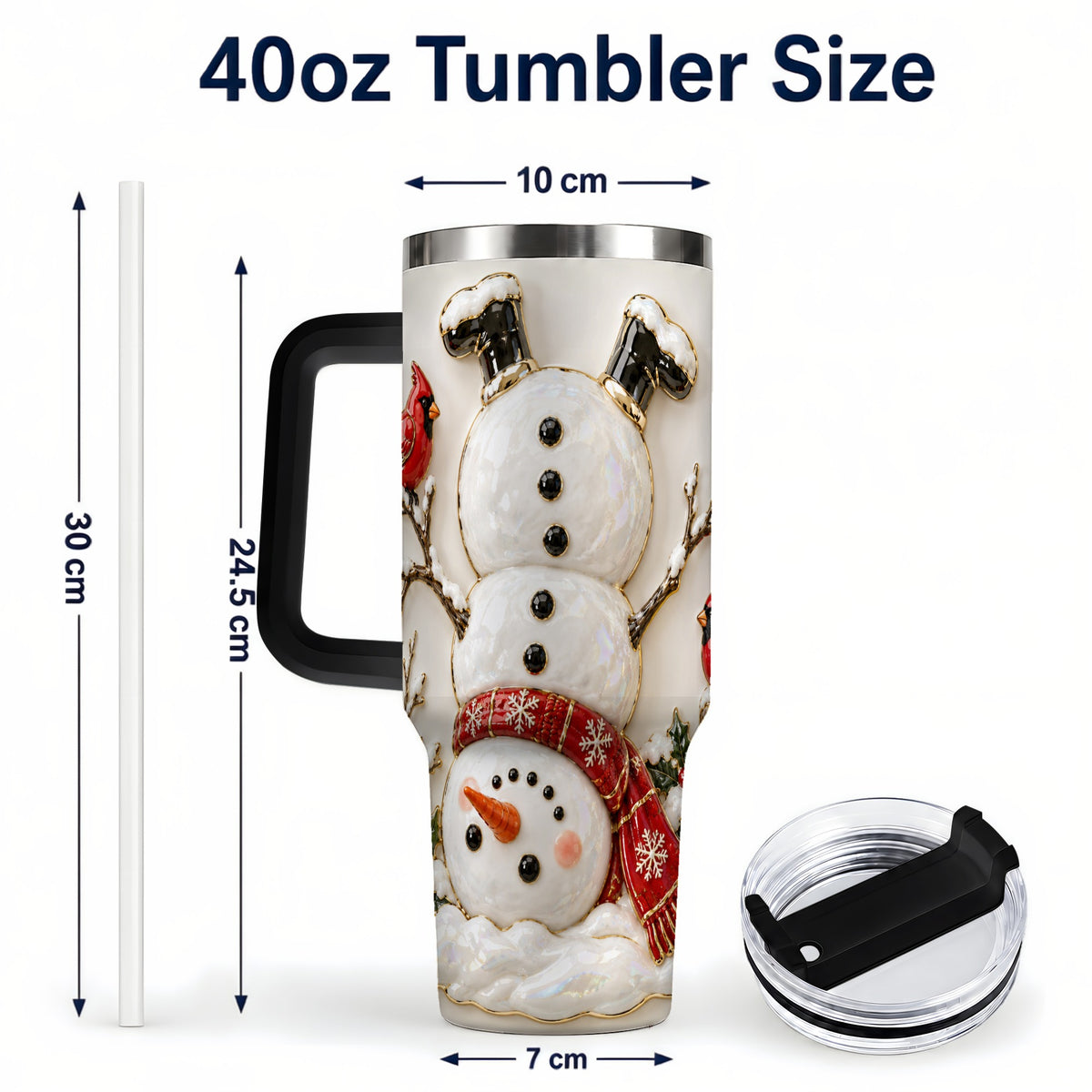 #pl[40oz|Black] Snowman Cardinal 40oz Tumbler, Winter Bird Stainless Steel Travel Cup