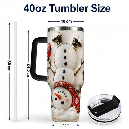 #pl[40oz|Black] Snowman Cardinal 40oz Tumbler, Winter Bird Stainless Steel Travel Cup