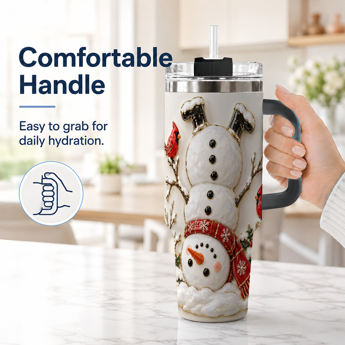 #pl[40oz|Black] Snowman Cardinal 40oz Tumbler, Winter Bird Stainless Steel Travel Cup