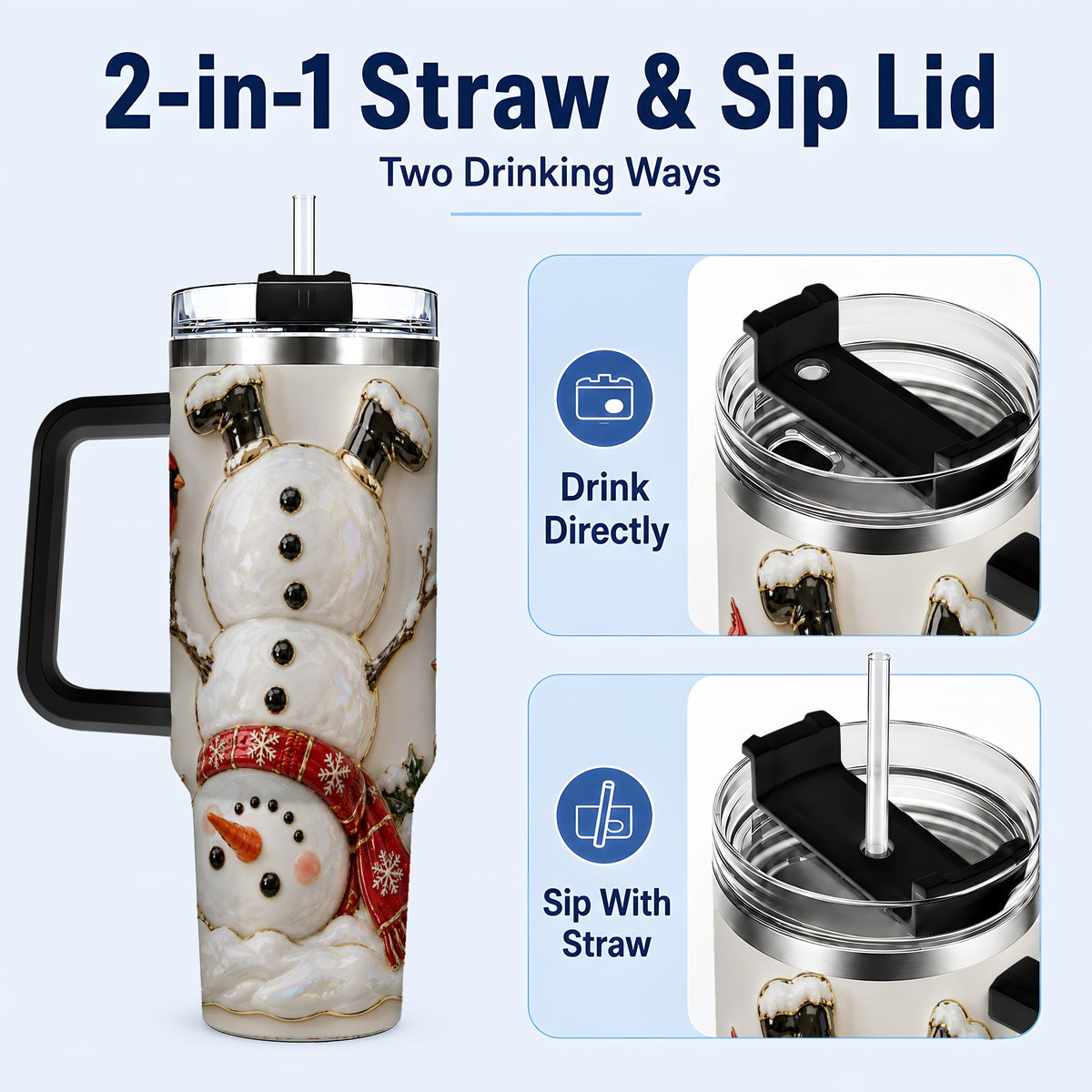 #pl[40oz|Black] Snowman Cardinal 40oz Tumbler, Winter Bird Stainless Steel Travel Cup
