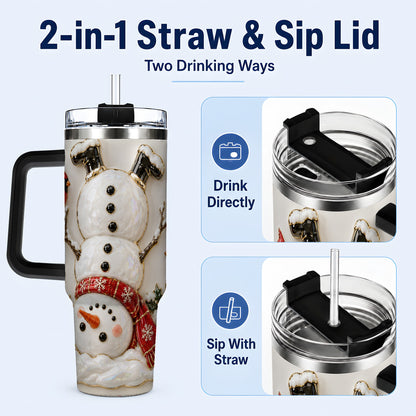 #pl[40oz|Black] Snowman Cardinal 40oz Tumbler, Winter Bird Stainless Steel Travel Cup