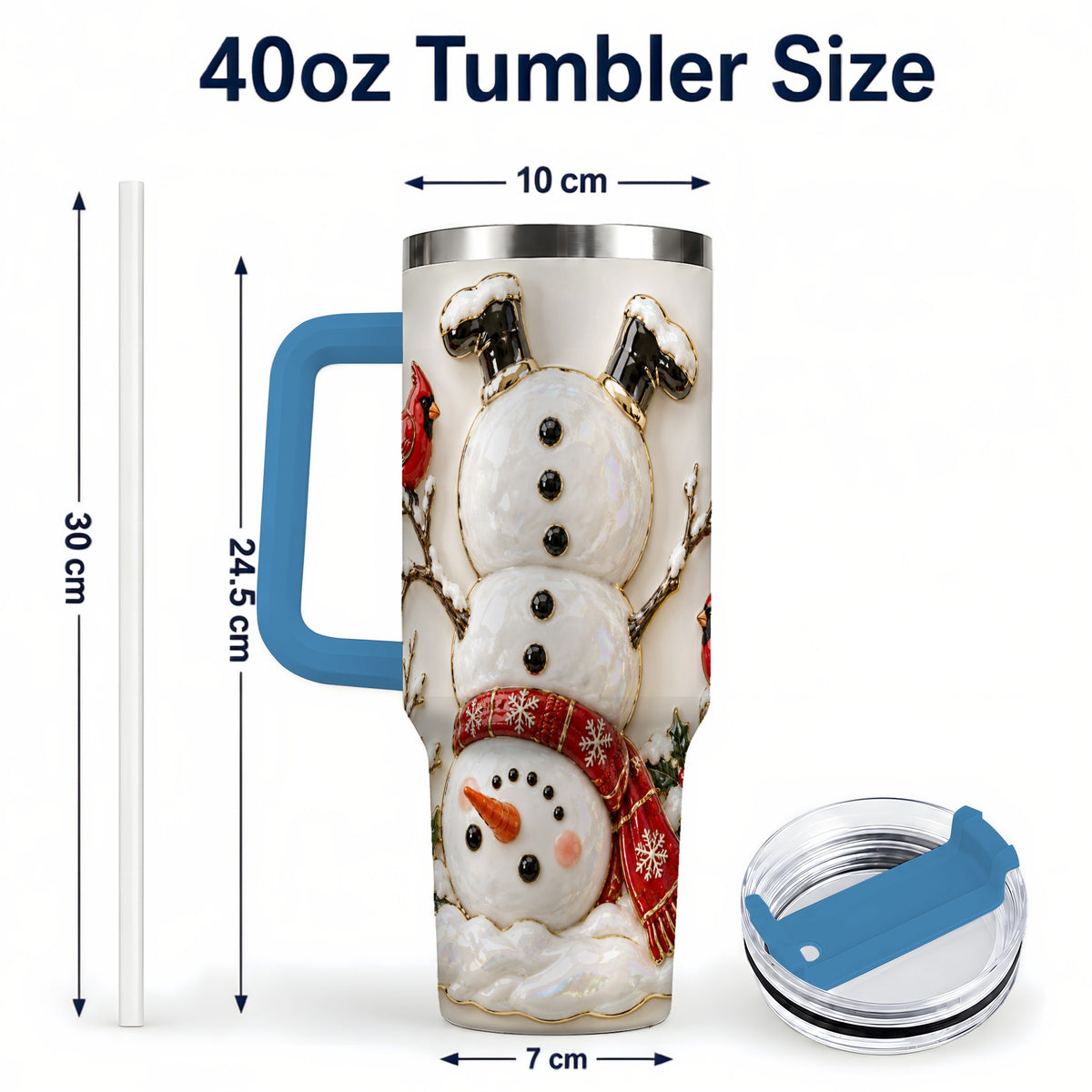 #pl[40oz|Blue] Snowman Cardinal 40oz Tumbler, Winter Bird Stainless Steel Travel Cup
