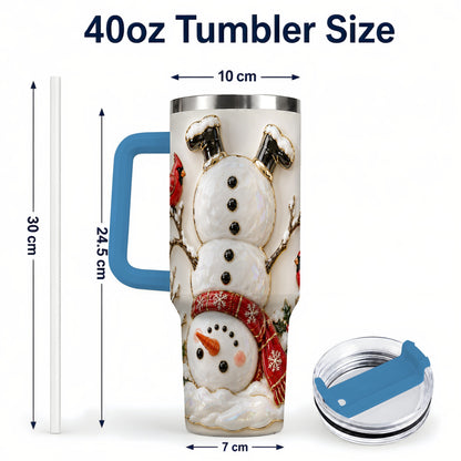 #pl[40oz|Blue] Snowman Cardinal 40oz Tumbler, Winter Bird Stainless Steel Travel Cup