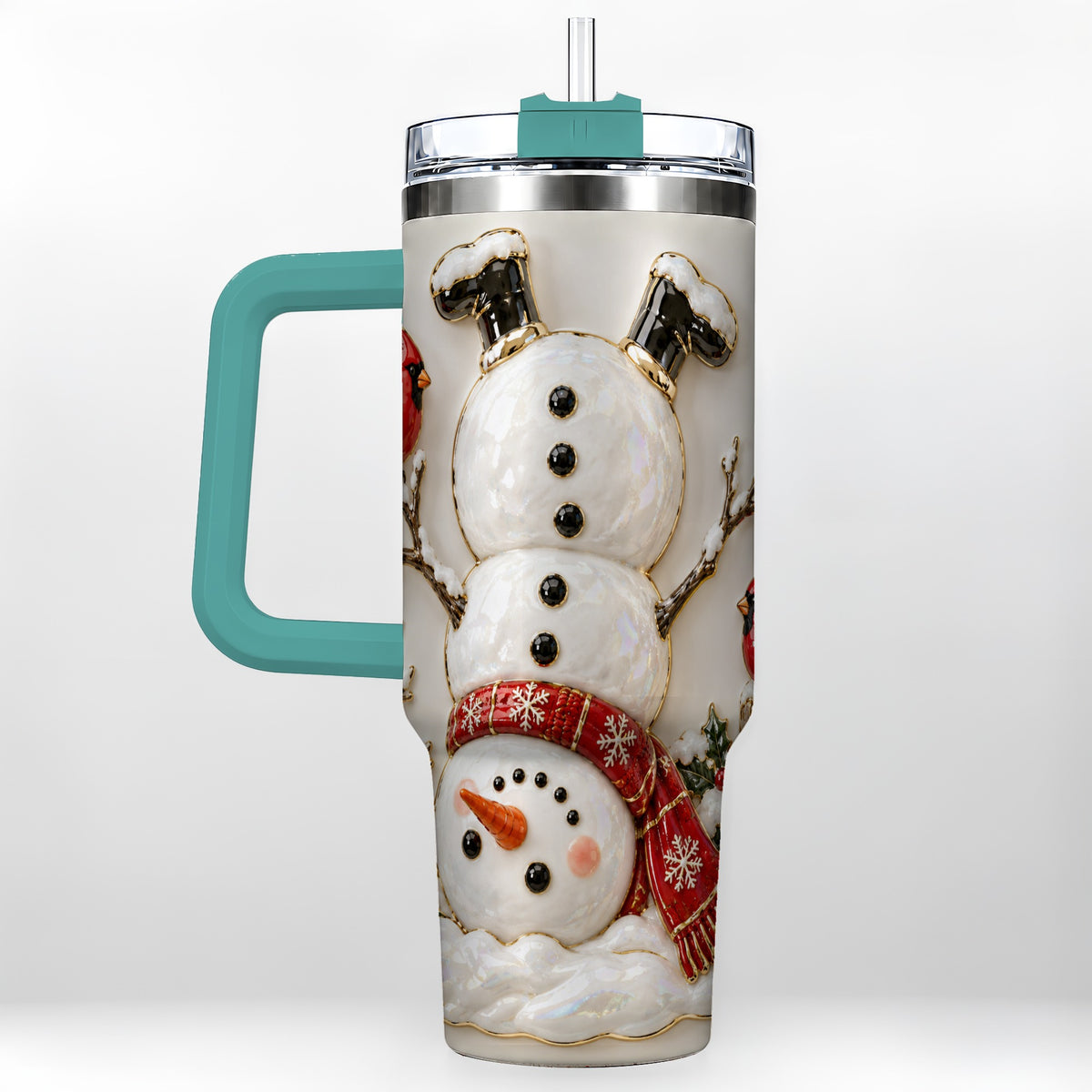 #pl[40oz|Green] Snowman Cardinal 40oz Tumbler, Winter Bird Stainless Steel Travel Cup