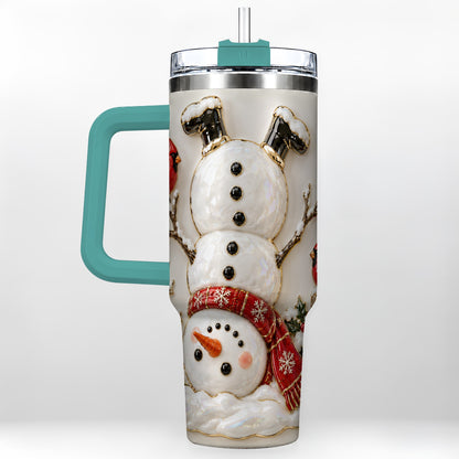#pl[40oz|Green] Snowman Cardinal 40oz Tumbler, Winter Bird Stainless Steel Travel Cup