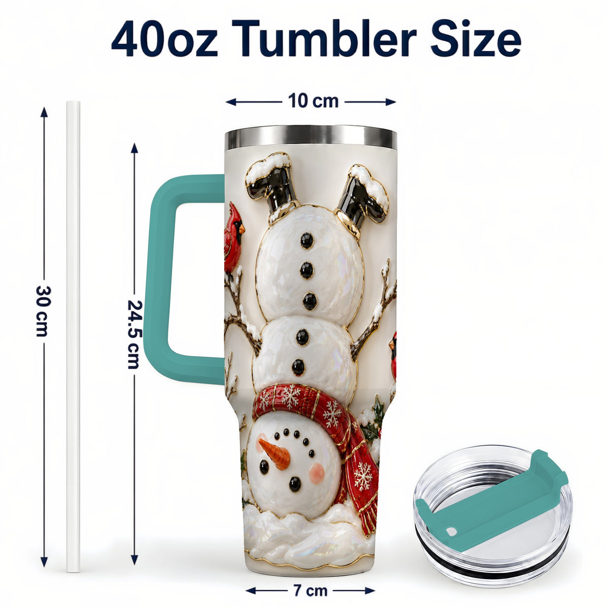 #pl[40oz|Green] Snowman Cardinal 40oz Tumbler, Winter Bird Stainless Steel Travel Cup