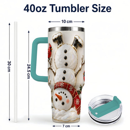 #pl[40oz|Green] Snowman Cardinal 40oz Tumbler, Winter Bird Stainless Steel Travel Cup