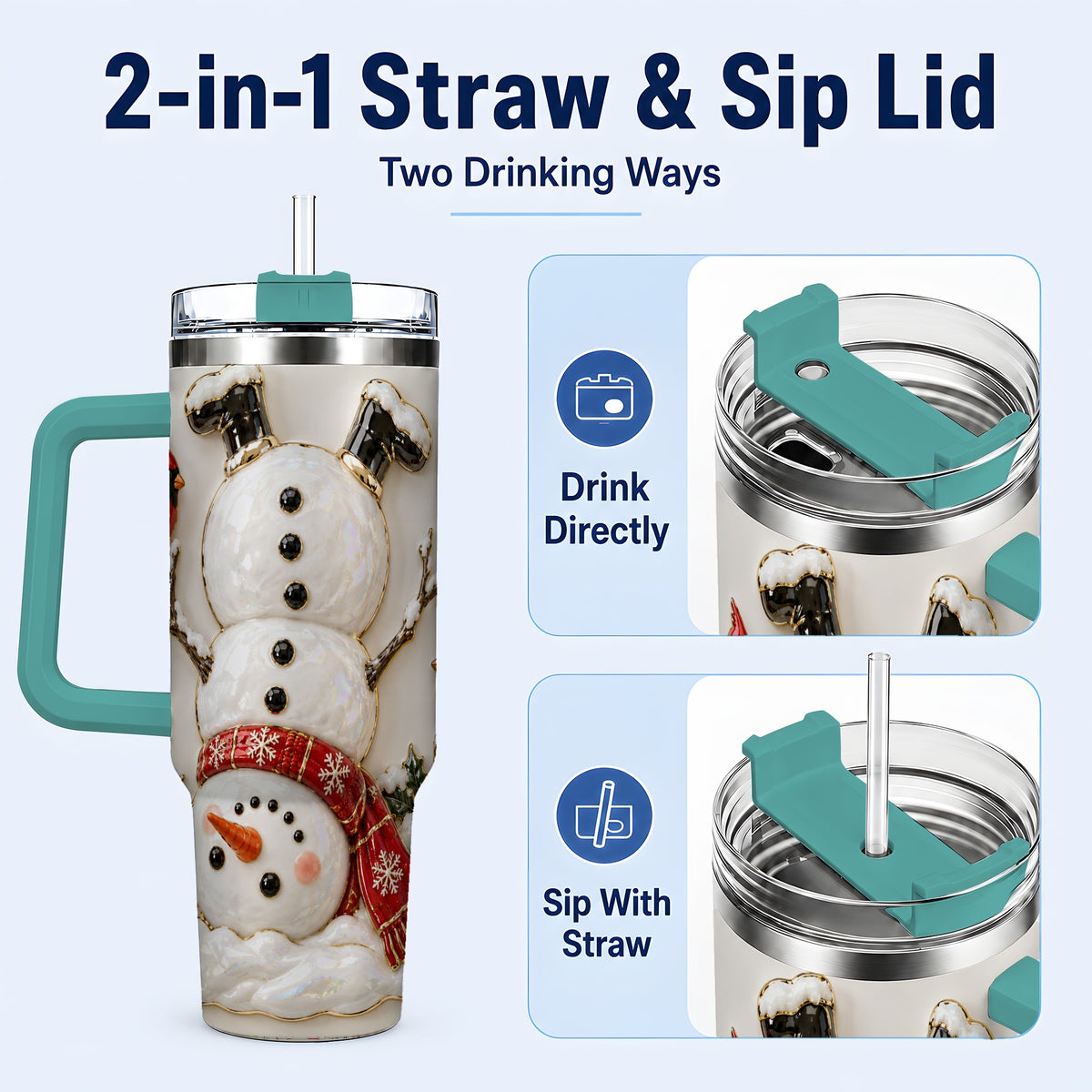 #pl[40oz|Green] Snowman Cardinal 40oz Tumbler, Winter Bird Stainless Steel Travel Cup