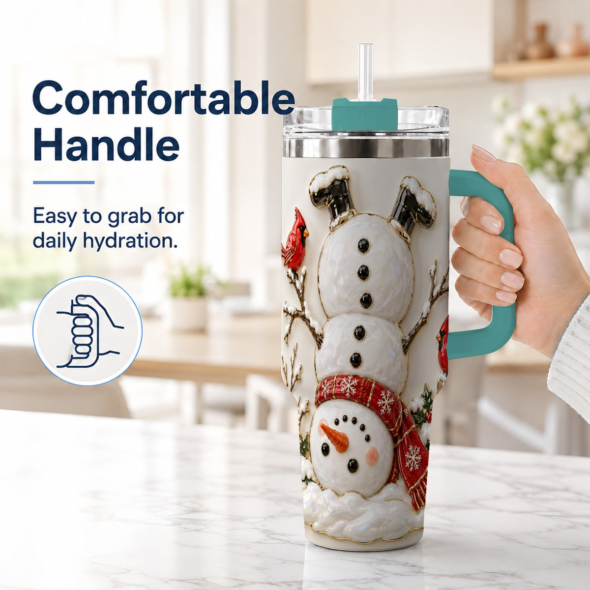 #pl[40oz|Green] Snowman Cardinal 40oz Tumbler, Winter Bird Stainless Steel Travel Cup