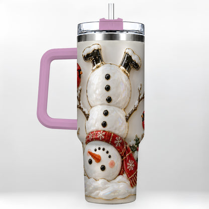 #pl[40oz|Pink] Snowman Cardinal 40oz Tumbler, Winter Bird Stainless Steel Travel Cup
