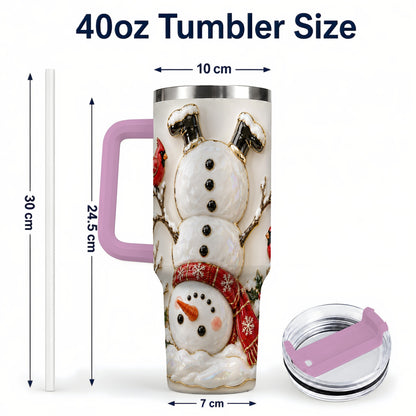 #pl[40oz|Pink] Snowman Cardinal 40oz Tumbler, Winter Bird Stainless Steel Travel Cup