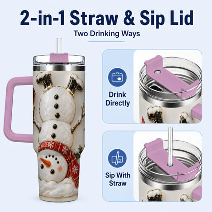 #pl[40oz|Pink] Snowman Cardinal 40oz Tumbler, Winter Bird Stainless Steel Travel Cup