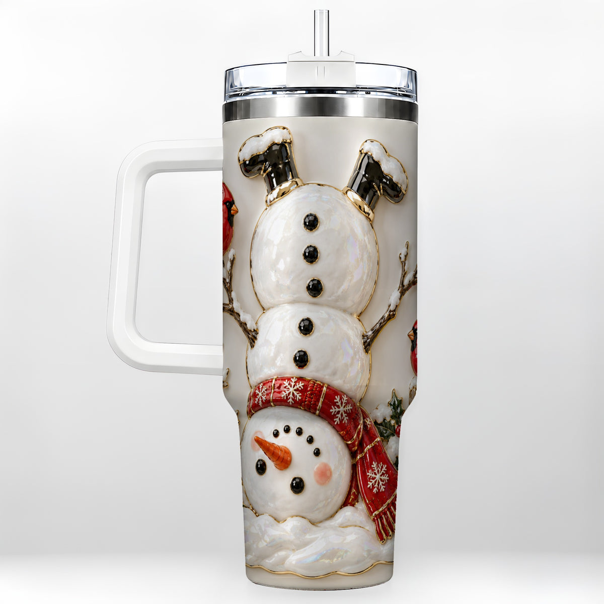 Snowman Cardinal 40oz Tumbler, Winter Bird Stainless Steel Travel Cup