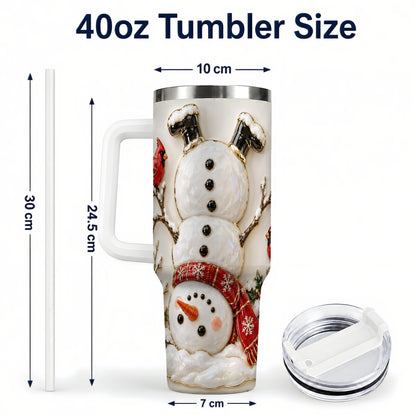 #pl[40oz|White] Snowman Cardinal 40oz Tumbler, Winter Bird Stainless Steel Travel Cup