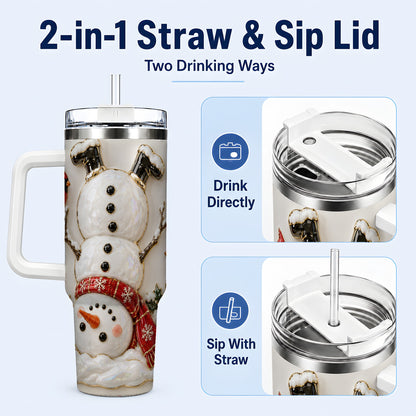 #pl[40oz|White] Snowman Cardinal 40oz Tumbler, Winter Bird Stainless Steel Travel Cup
