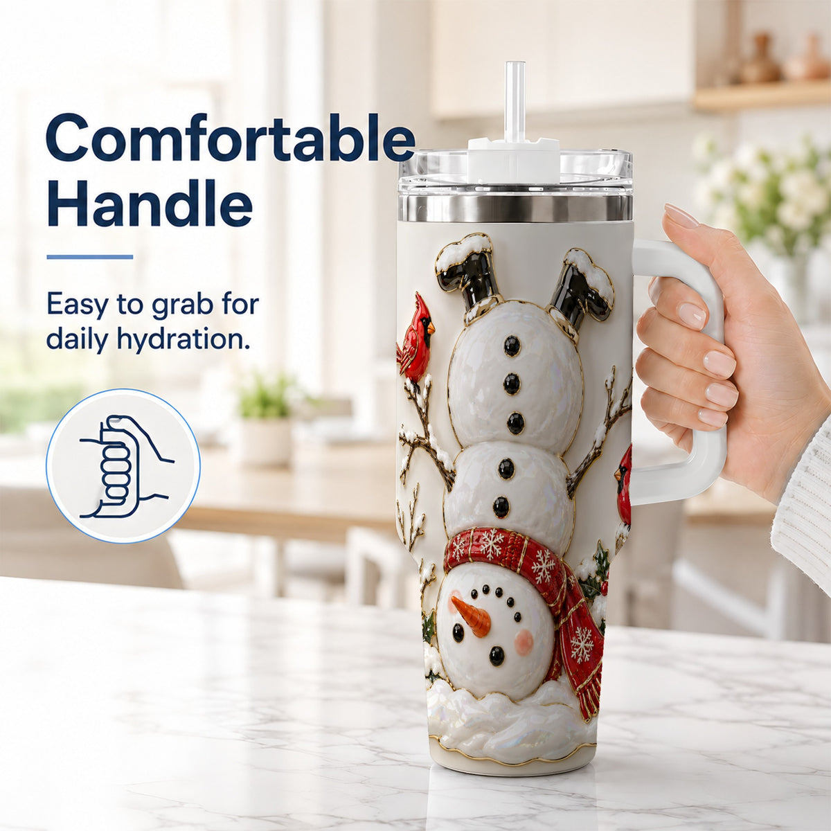 #pl[40oz|White] Snowman Cardinal 40oz Tumbler, Winter Bird Stainless Steel Travel Cup
